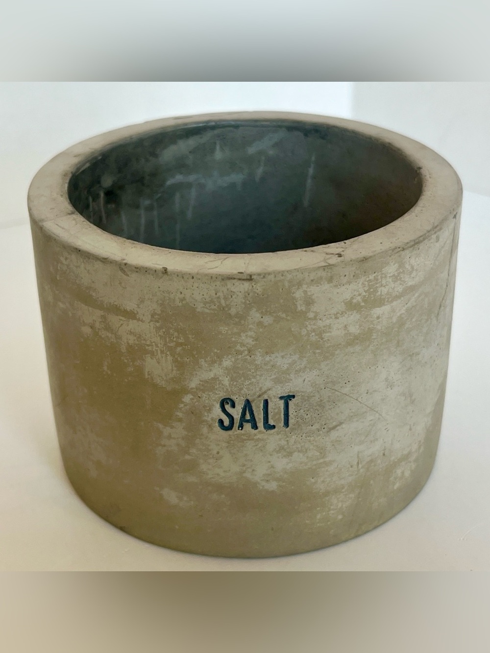 Stoneware Salt Keeper Canister in Cream with Blue Lettering